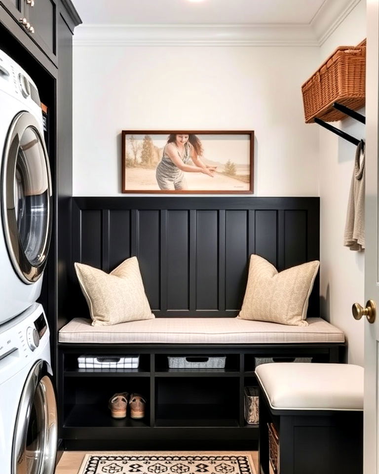 Sleek Black Built-In Seating