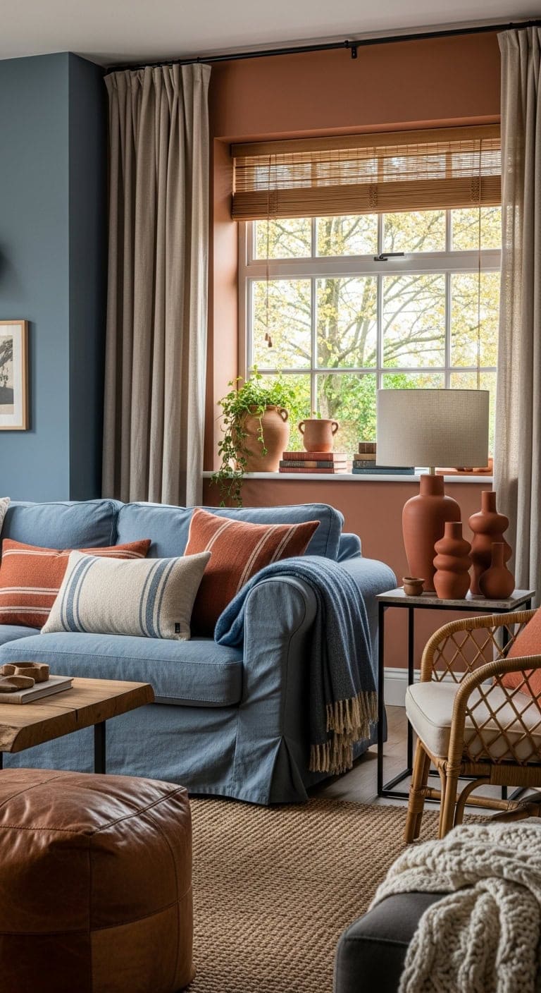 Harmonizing Blue and Terracotta Hues in Your Living Space