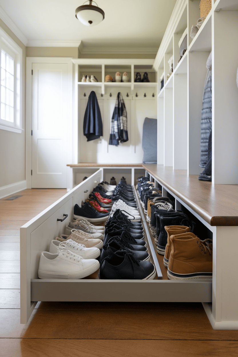 Maximize Mudroom Style with Sleek Pull-Out Shoe Drawers