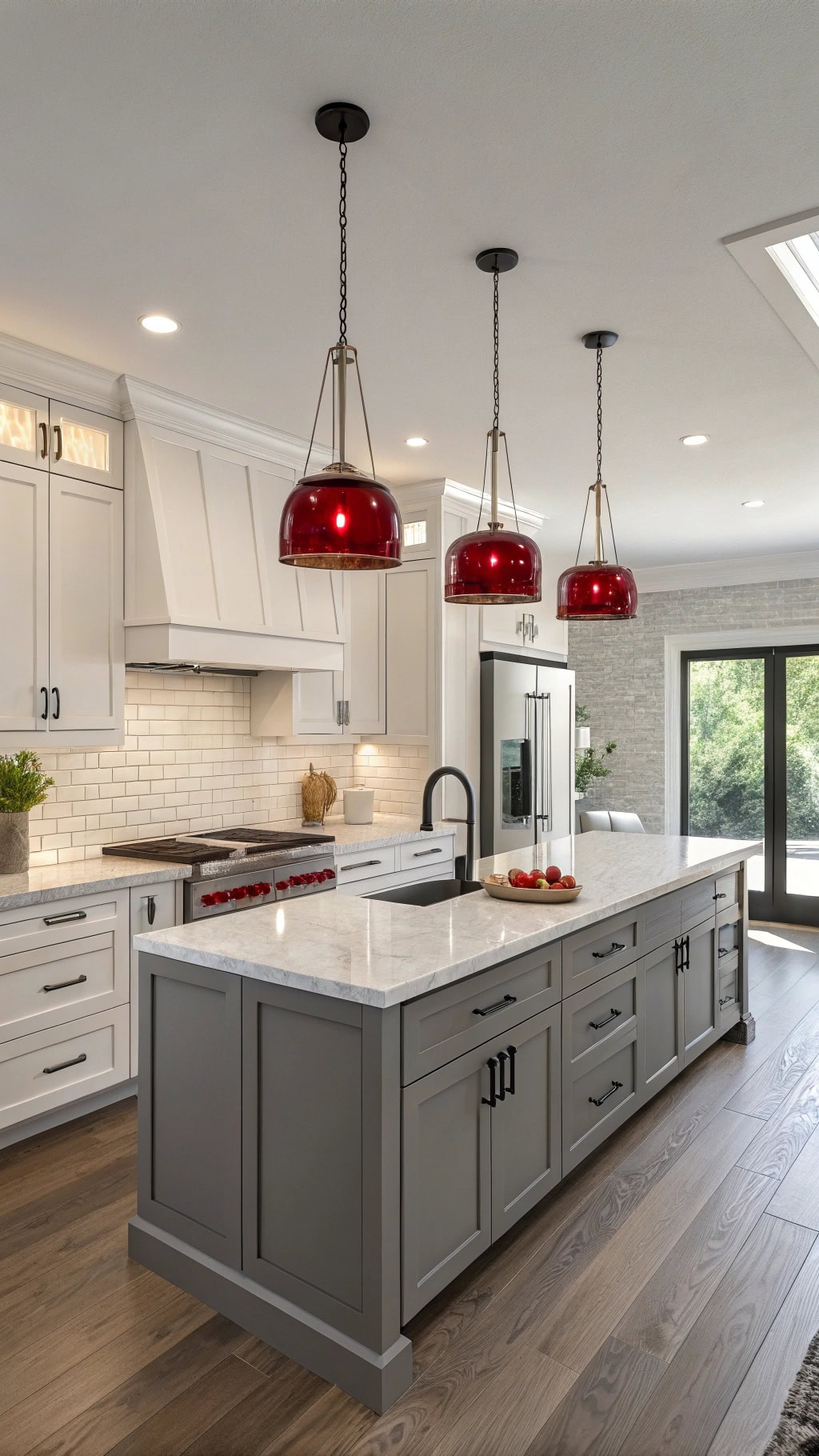 Red Pendant Lighting Over Kitchen Islands