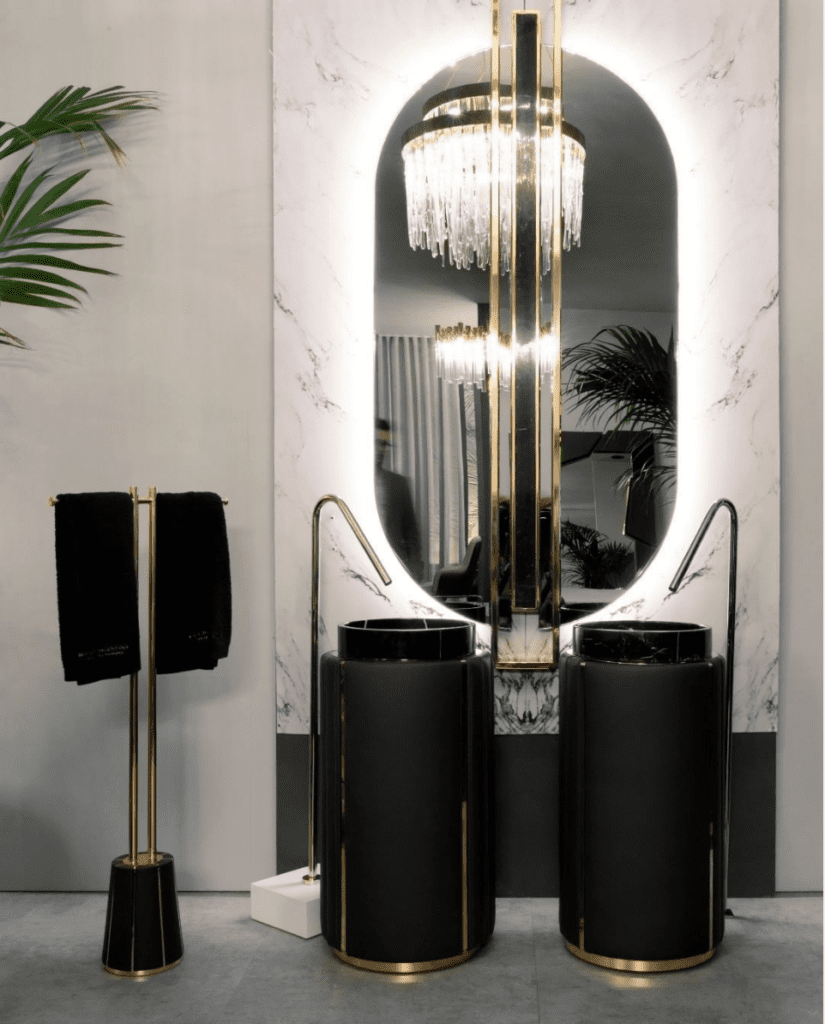 6. Tall Arched Mirror with Dark Frame: Elegant Height and Drama