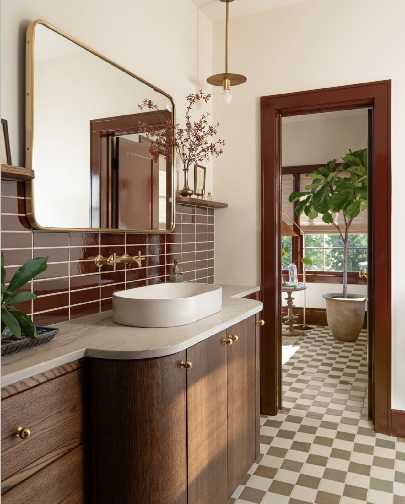 Cozy Wood Vanity & Classic Tile