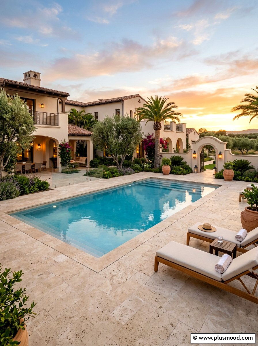 Elegant and Durable Travertine Pool Surround