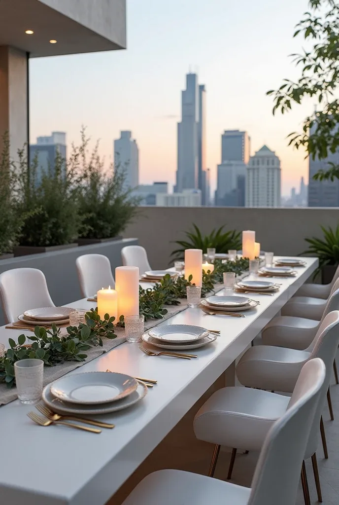 Chic All-White Rooftop Dining Elegance