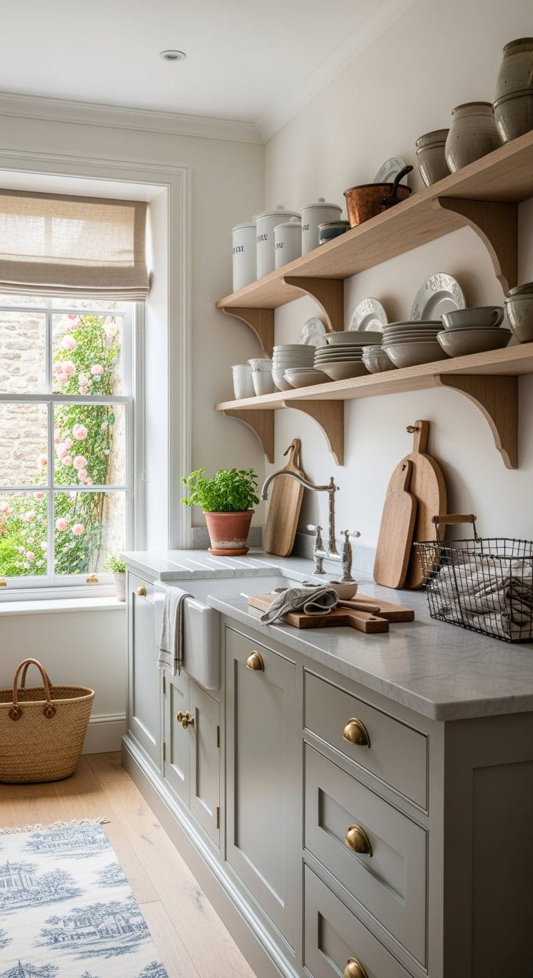 French Country Charm: Open Shelving to Elevate Compact Kitchens with Timeless Elegance
