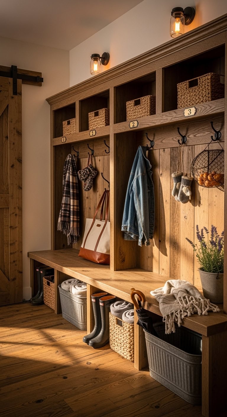 Charming Farmhouse Bench Lockers