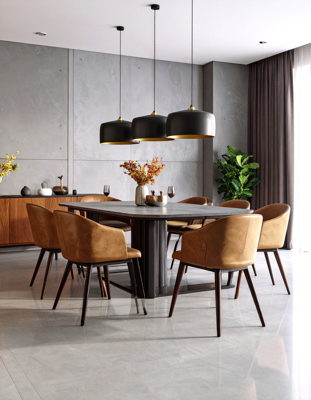 Modern Industrial Dining Space Featuring a Concrete Table