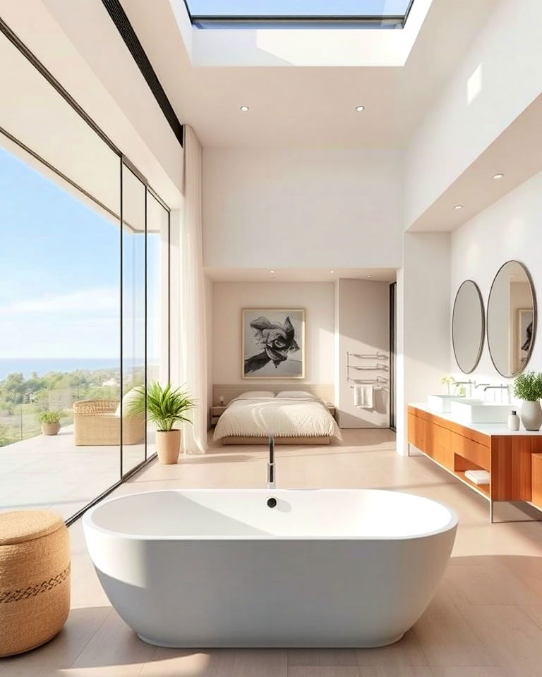 Seamless Flow with Open-Plan Bedroom and Bathroom Design