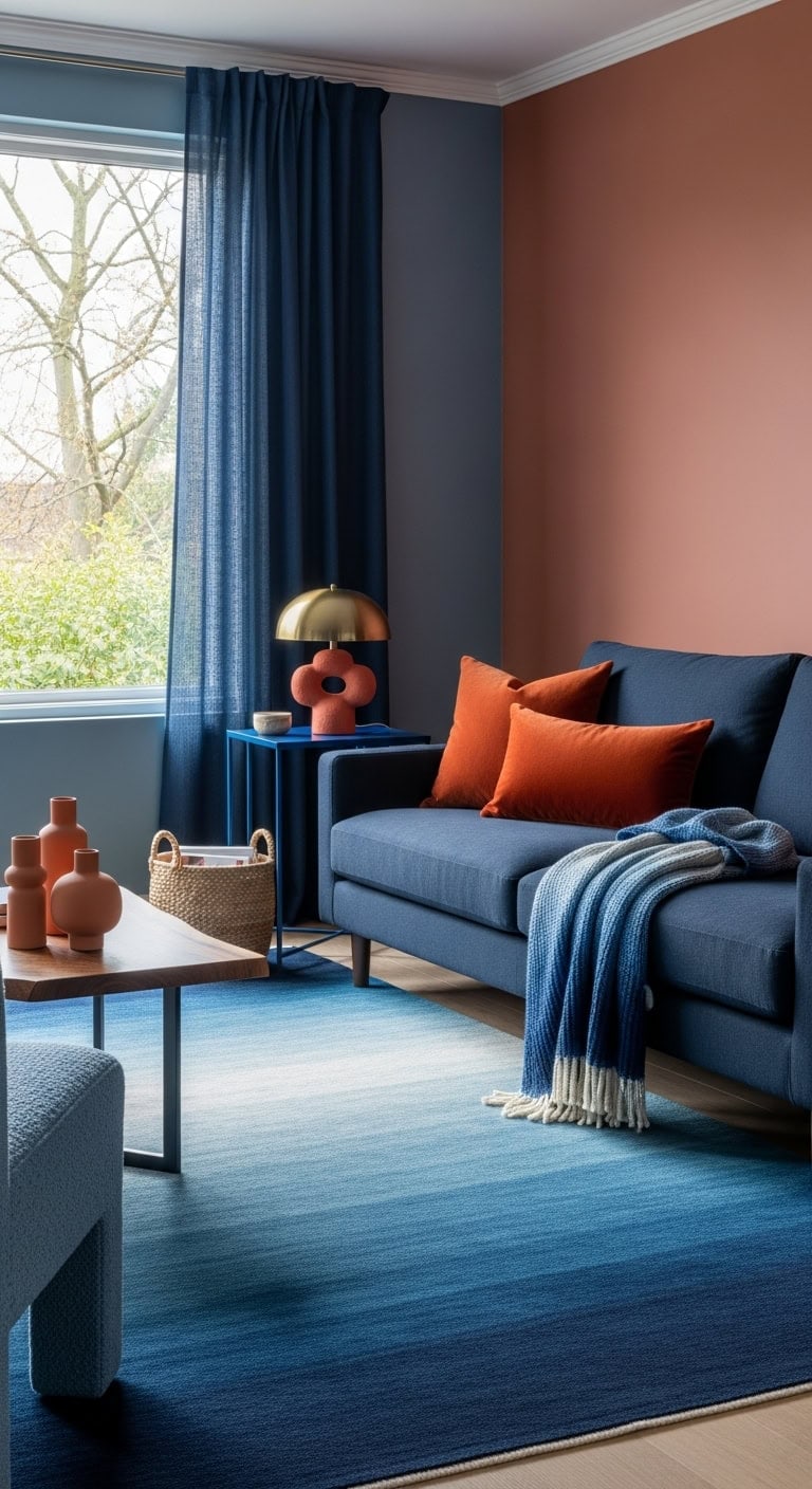 Layered Blues Enhanced by Warm Terracotta Touches