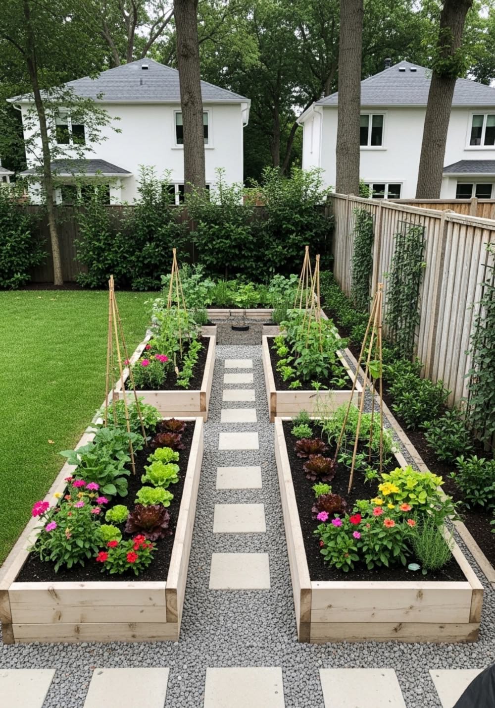 Symmetrical Raised Beds with a Central Walkway