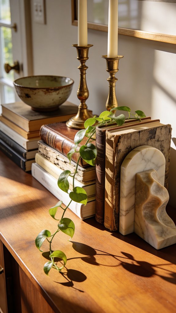 Thoughtful Stacks of Books and Treasures for a Personal Touch