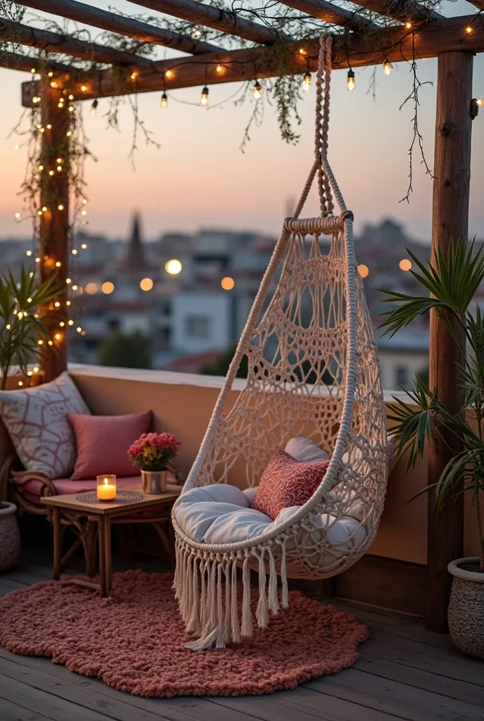 Cozy Rooftop Retreat: Swings and Hammocks