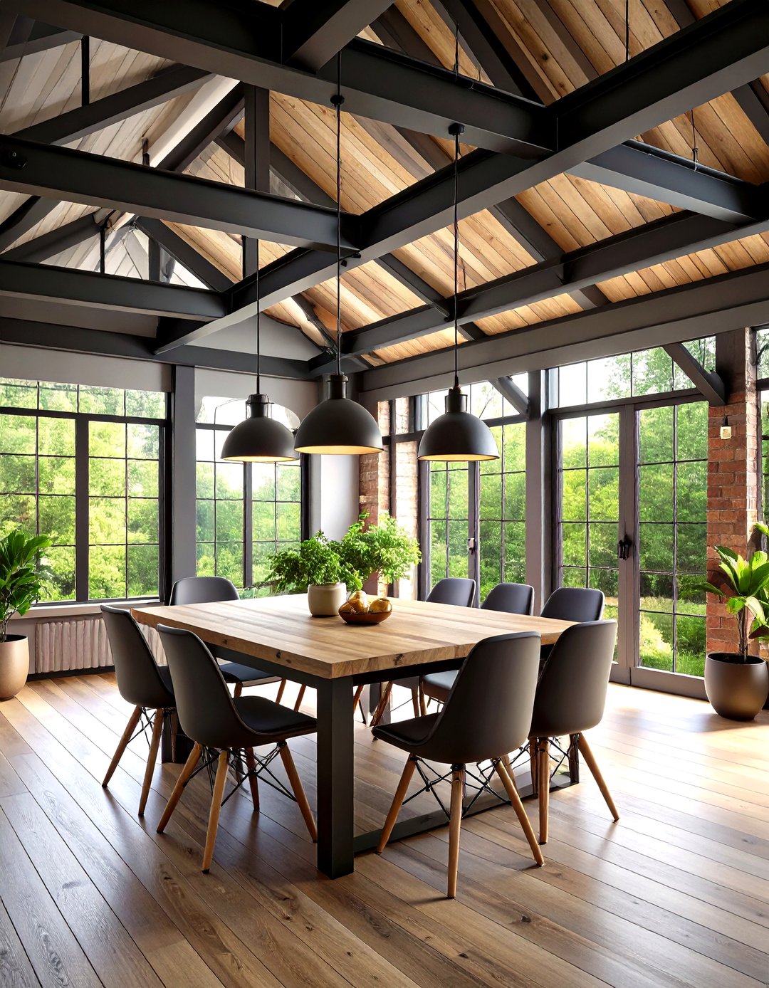 Dining Space Featuring Rustic Exposed Ceiling Beams