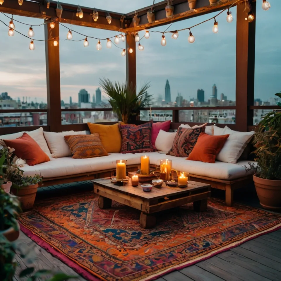 Chic Bohemian Lounge with Rugs and Cushions