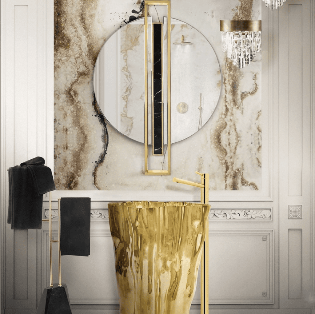 Oversized Statement Mirror Above a Freestanding Tub
