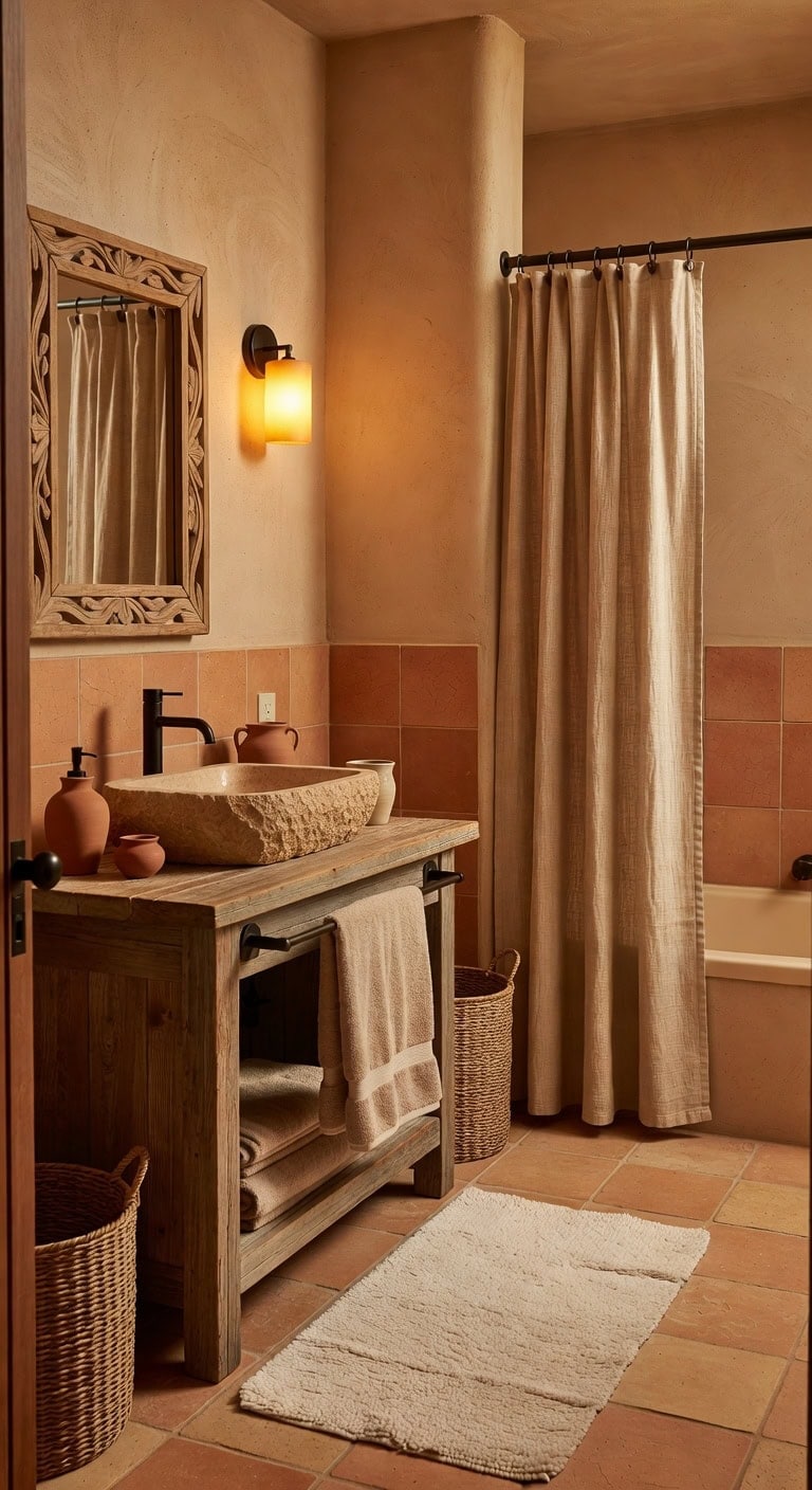 Desert Serenity: Sandstone Basin, Terracotta Accents, and Suede Comfort