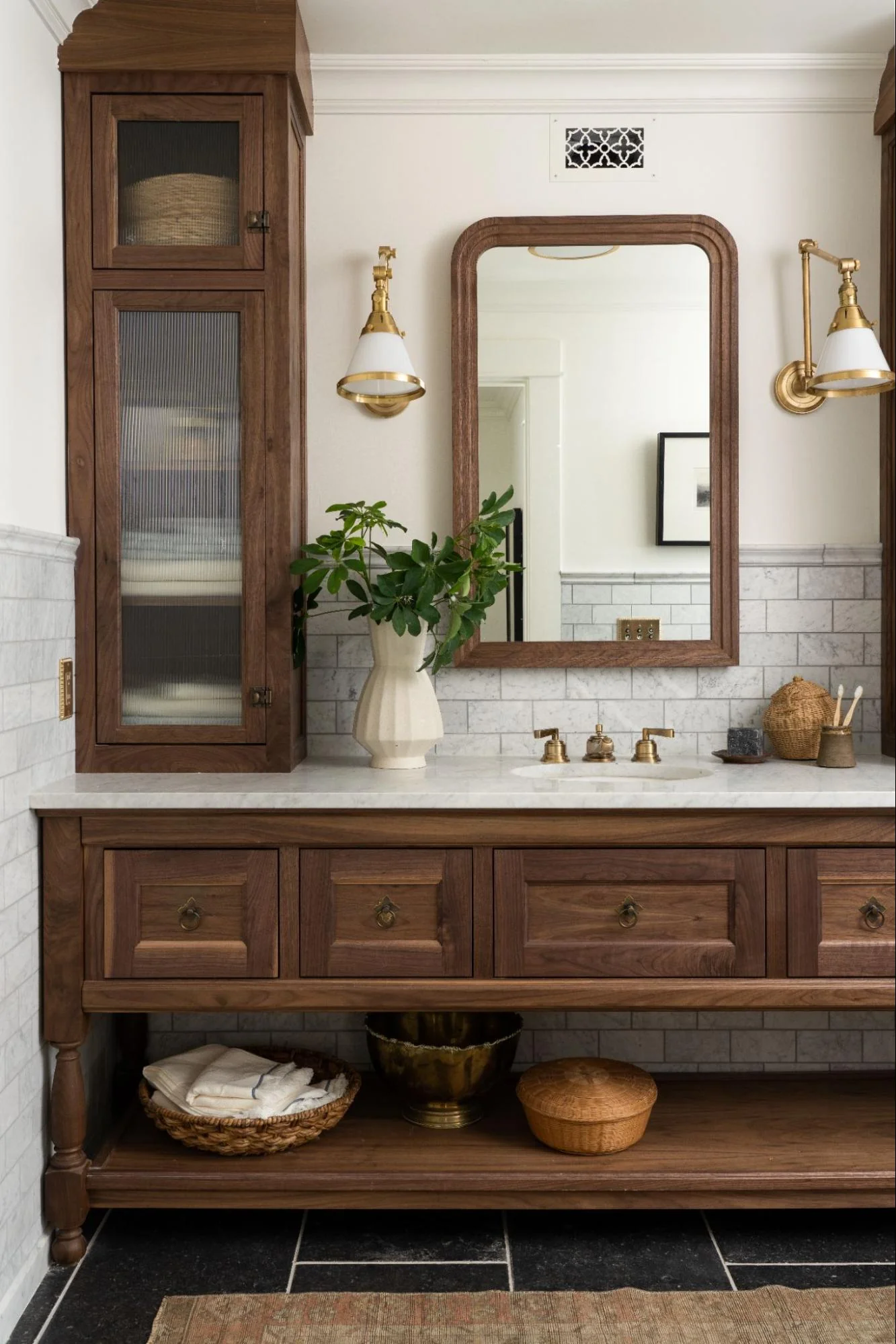 Cozy Wood Vanity and Brass Accents