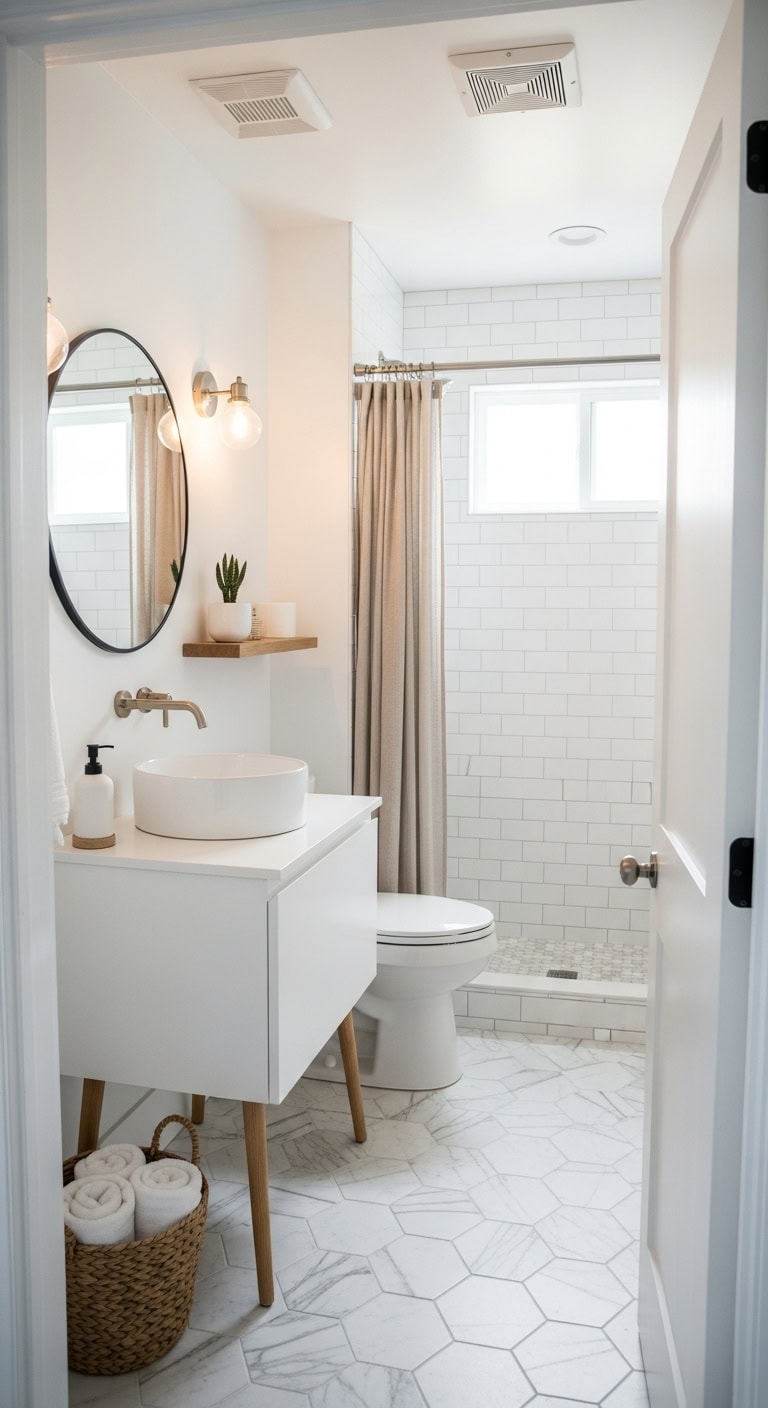 Scandinavian Minimalist: Elevate Compact Bathrooms with a Bright All-White Aesthetic