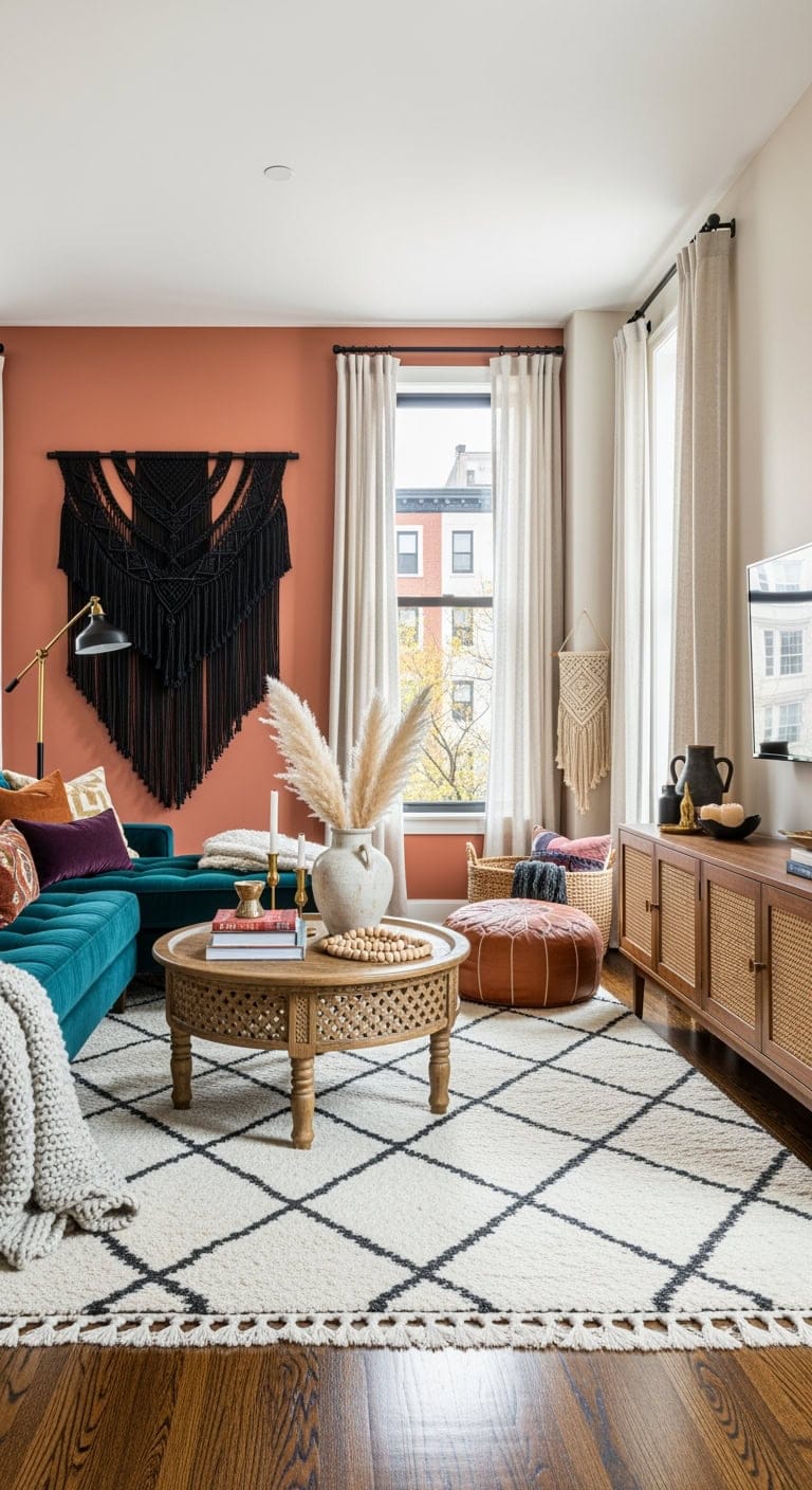 Bohemian Luxe Living: Embracing Black Velvet with Moroccan Flair and Macrame Touches