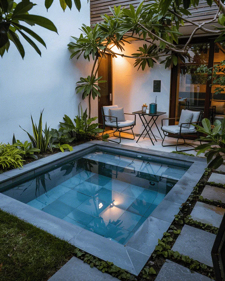 Twilight-Illuminated Courtyard Oasis