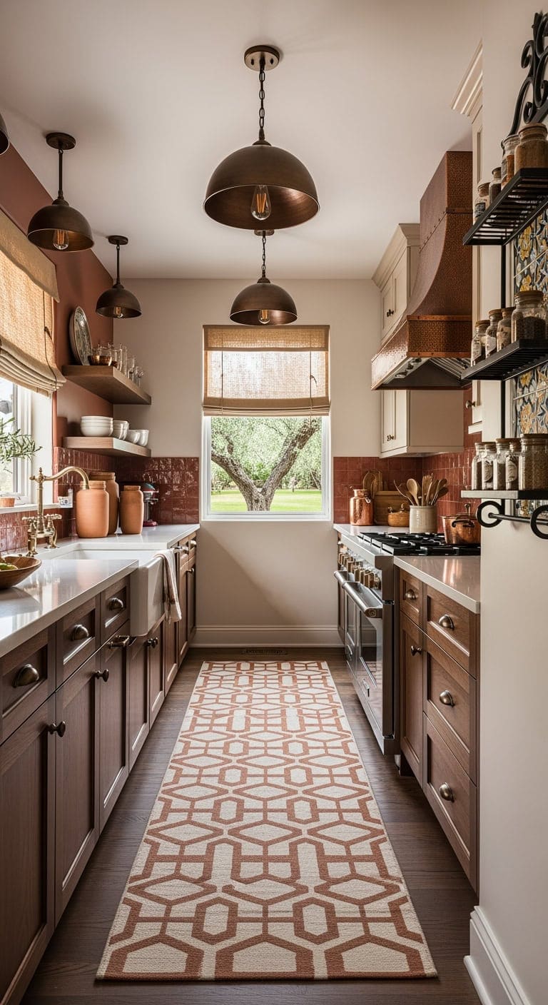 Warm Mediterranean Charm: Brightening Compact Kitchens with Earthy Bronze and Terra Cotta Accents