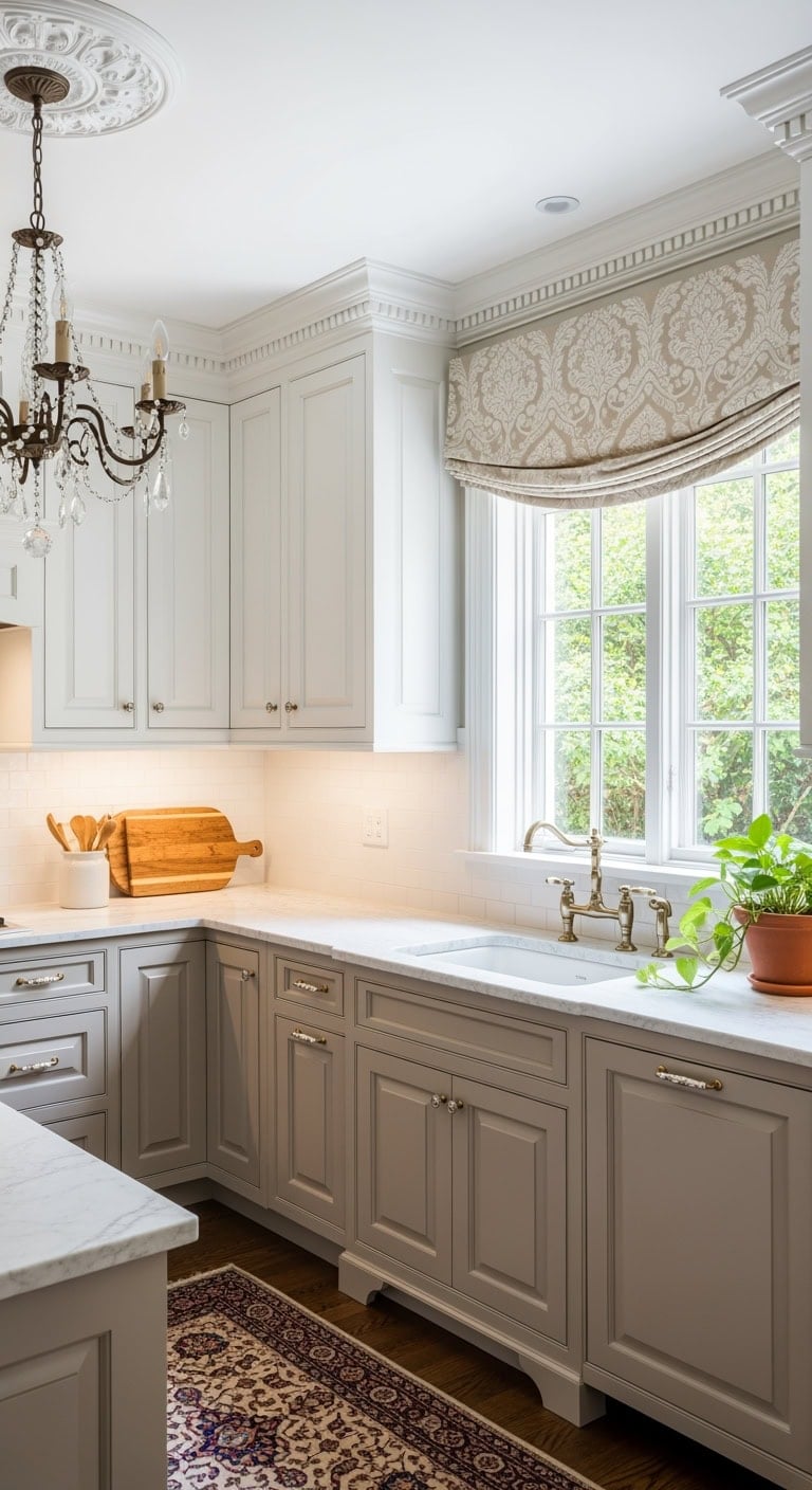 Classic Charm: Elevate Cozy Kitchens with Refined Crown Molding Accents