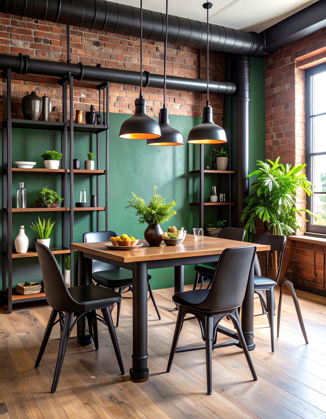 Dining Room Inspired by Industrial Pipe Accents