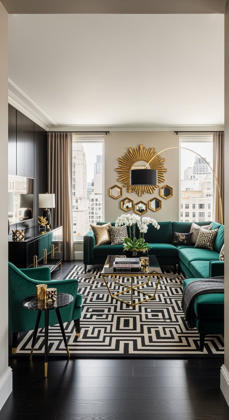 Art Deco Revival: Elevate Your Space with Black Lacquer and Gleaming Gold Geometrics