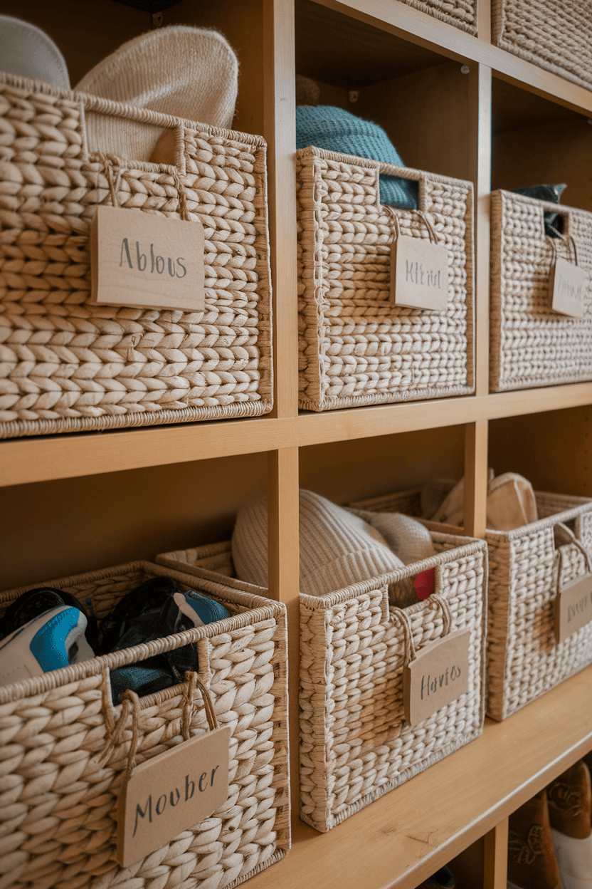 Organized Mudroom Magic with Woven Basket Storage