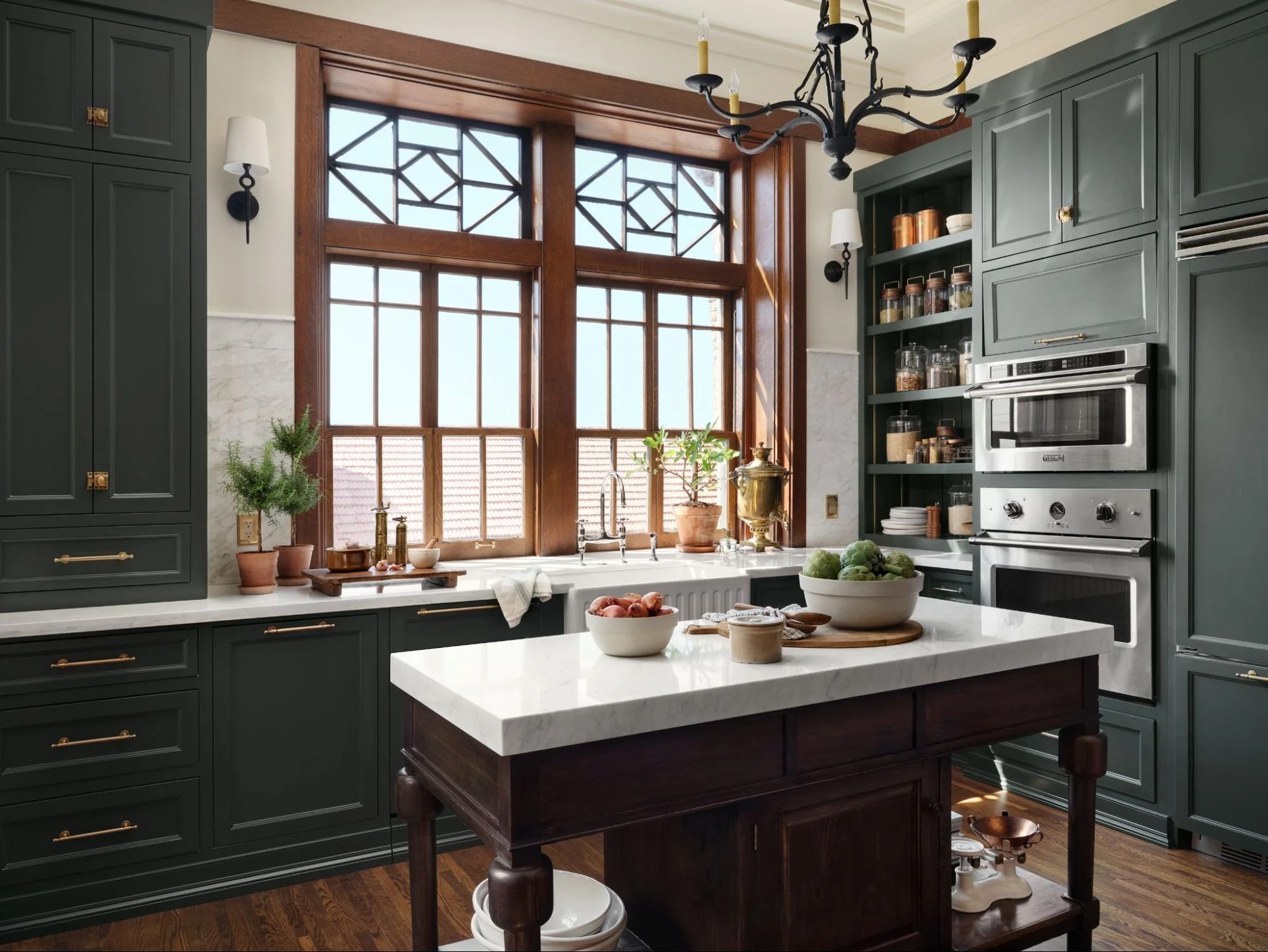 Timeless Kitchen Featuring Expansive Wooden-Framed Windows