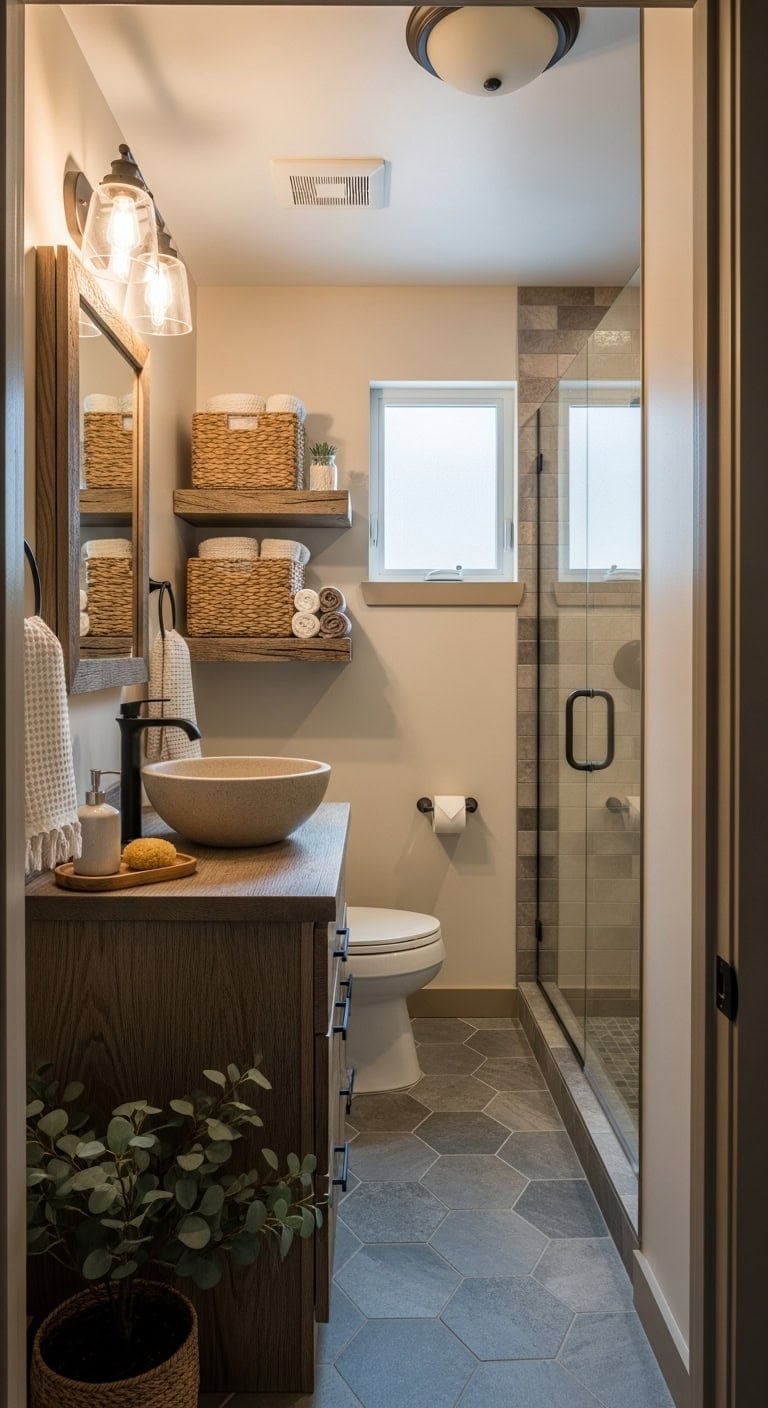 Rustic Retreat: Enhance Compact Bathrooms with Built-In Medicine Cabinets