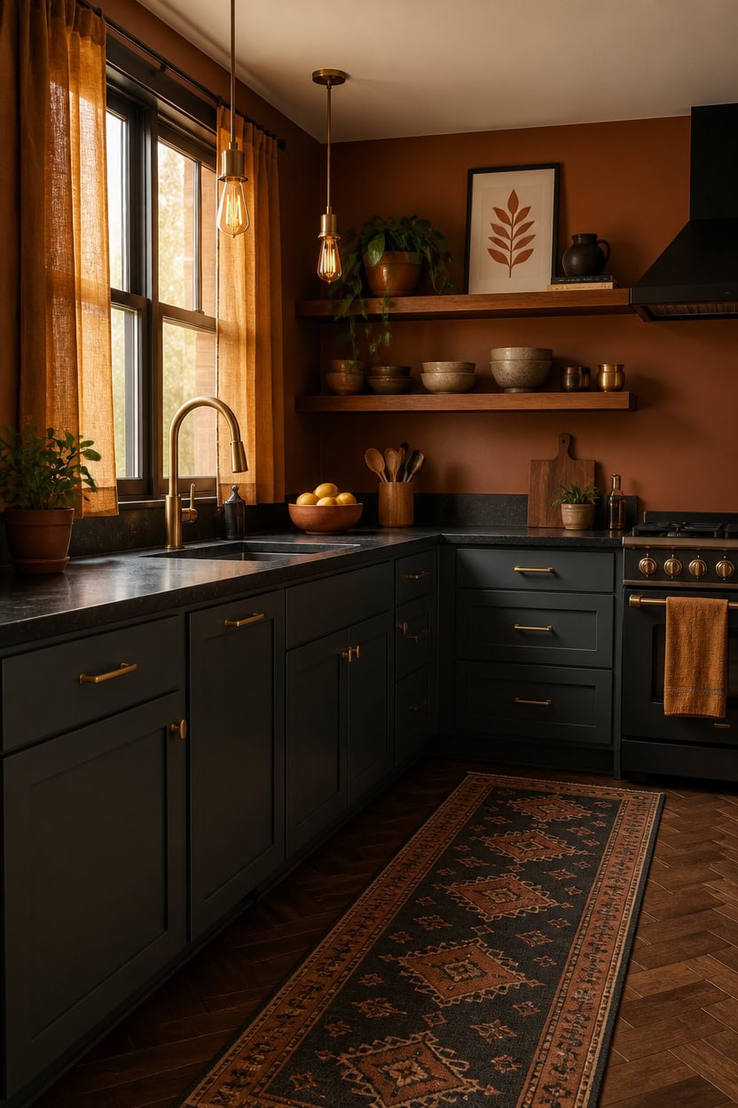 Rich Warm Tones to Enhance a Charcoal Kitchen