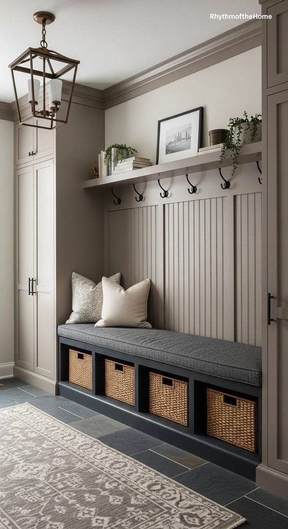 Serene Mudroom Retreat with Soft Neutral Hues