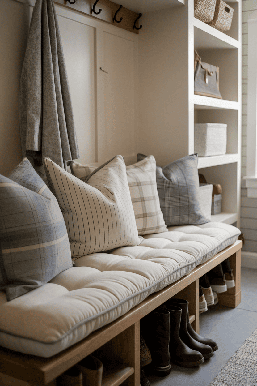 Inviting Mudroom Bench with Cushioned Comfort