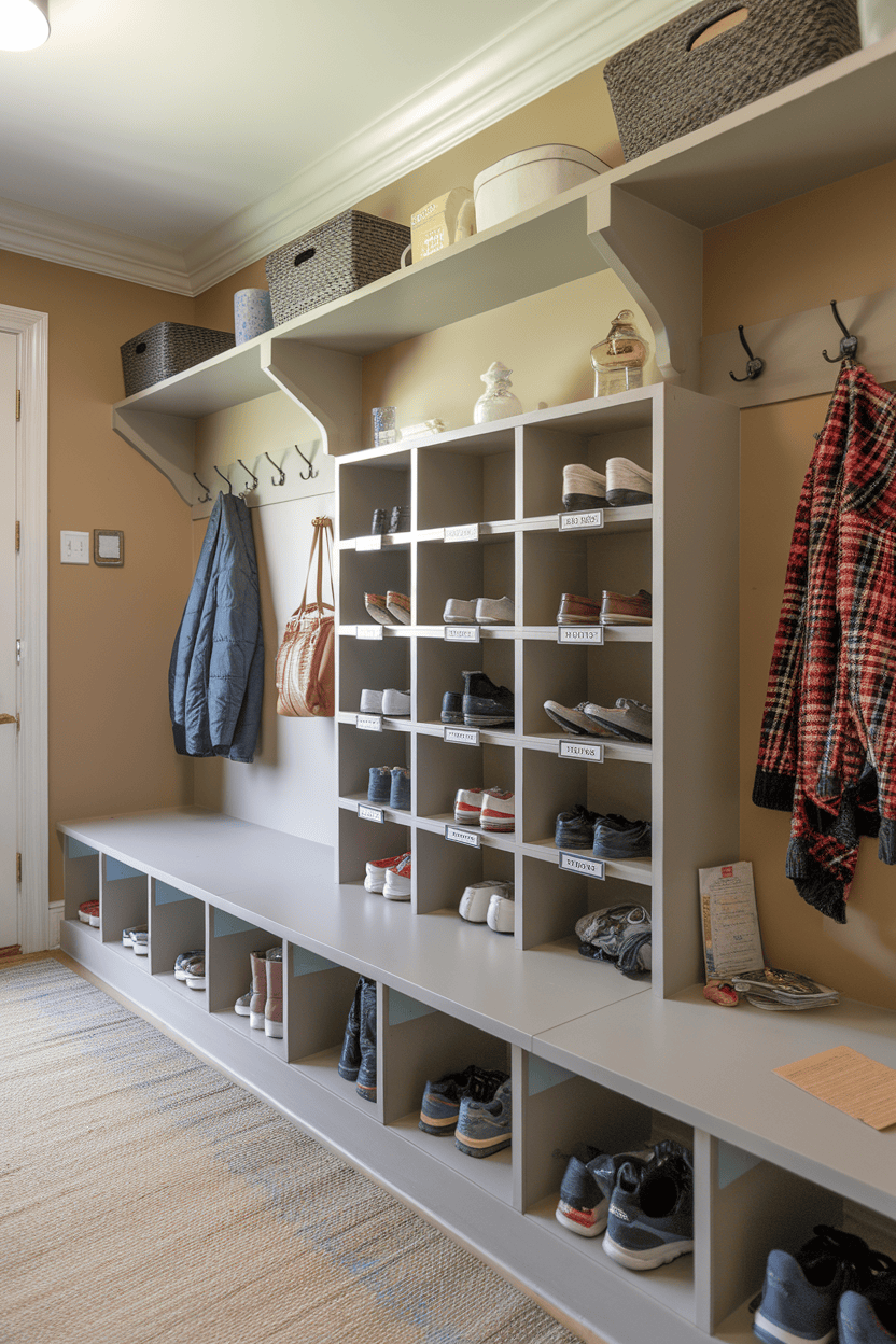 Organized Cubby Shoe Storage with Personalized Labels