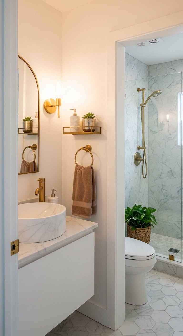 Contemporary Glam: Elevate Petite Bathrooms with Luxe Metallic Touches