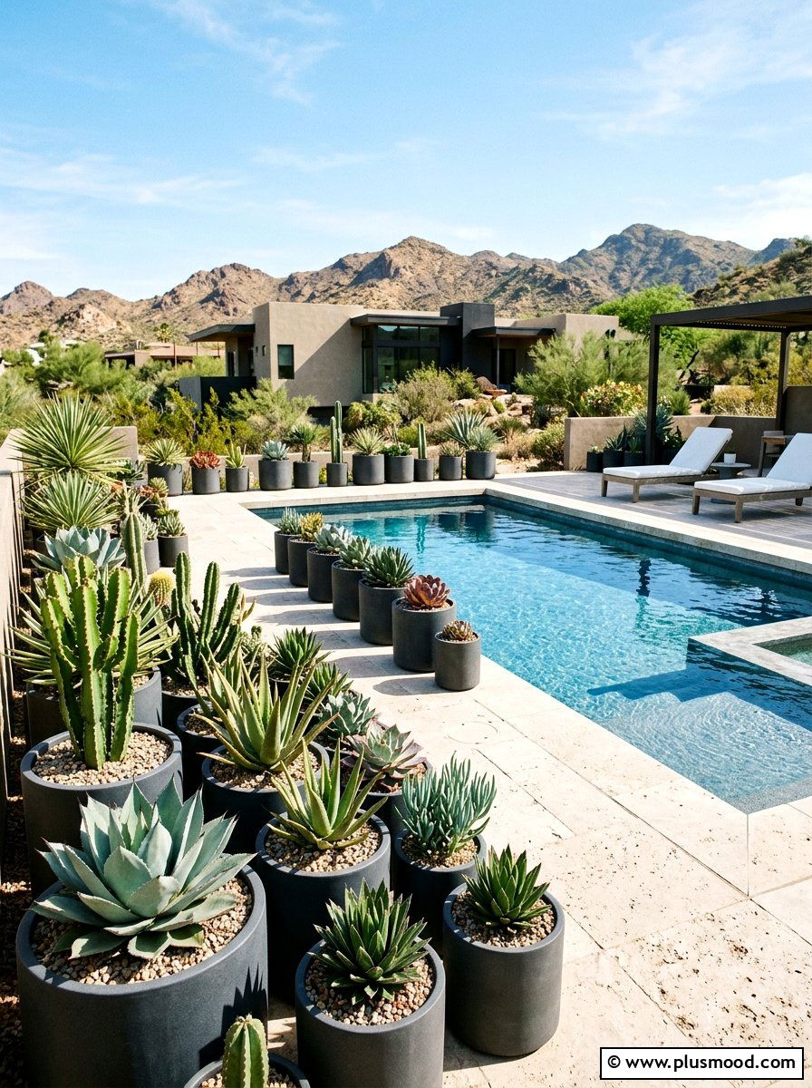 Chic Succulent Display for Your Poolside Retreat