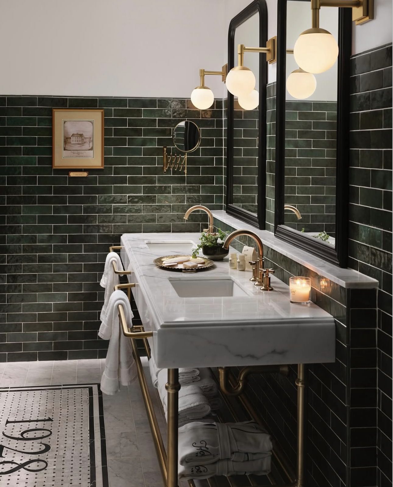 Moody Tiles Meet Warm Brass