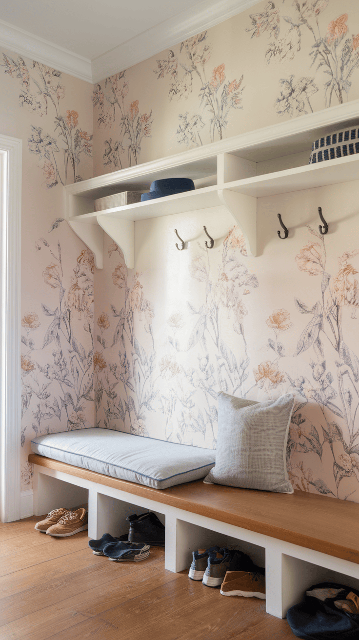 Floral Accents with Comfy Seating: A Cozy Mudroom Makeover