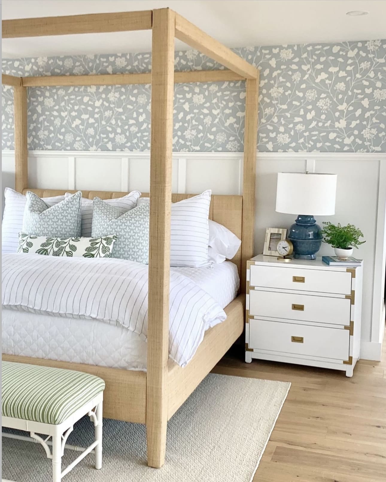 Chic Coastal Walls with Wainscoting and Wallpaper