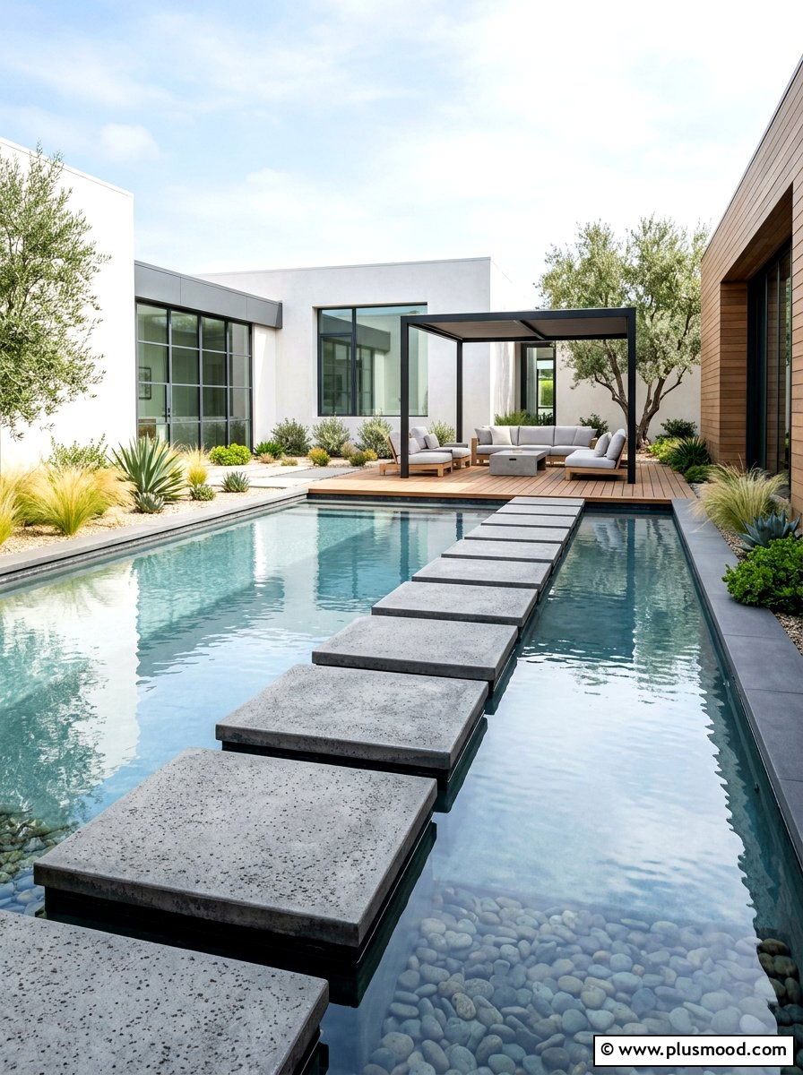 Elevated Step Stones: A Stunning Pool Pathway