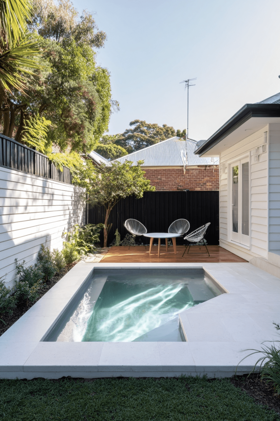 Cozy Compact Pool Paired with Relaxing Seating Space