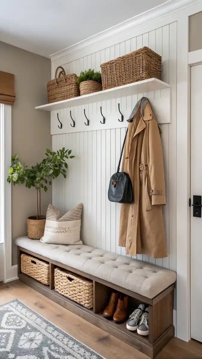 Serene White Paneled Entryway