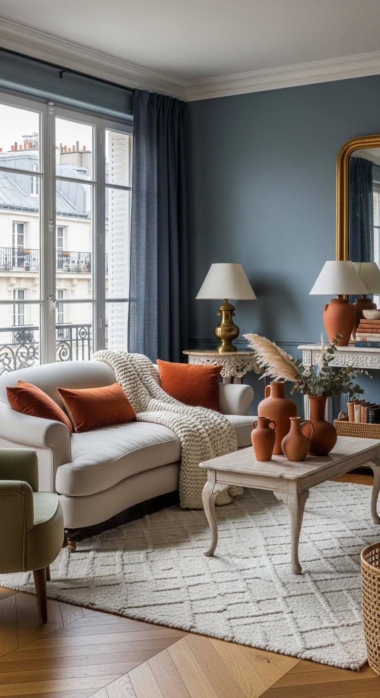 Elegant Blue Walls Complemented by Warm Terracotta Accents