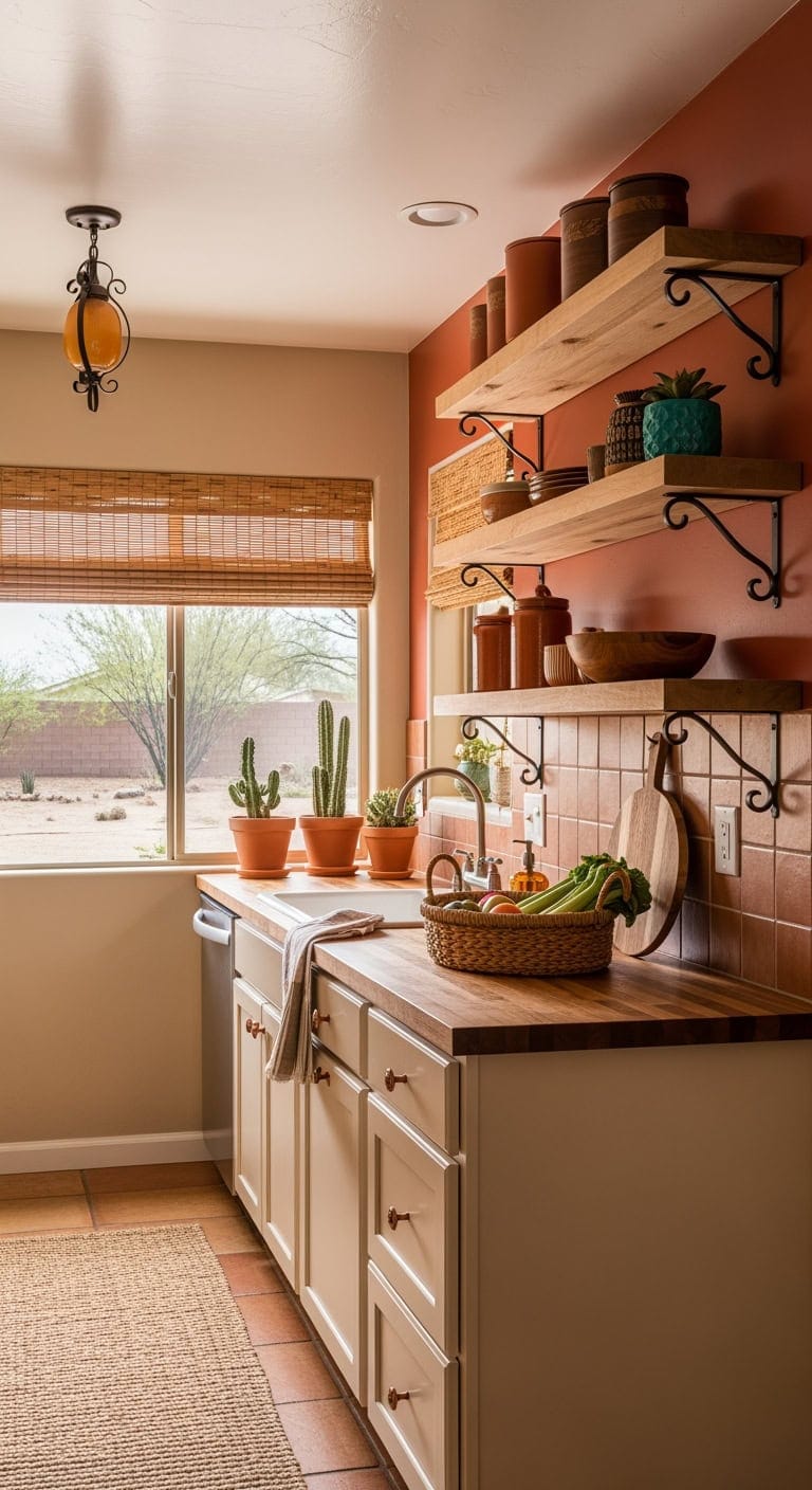 Southwest Charm: Affordable Floating Shelves to Revive Your Kitchen Walls
