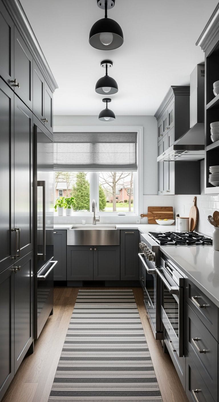 Elevated Minimalism: Maximizing Compact Dark Kitchens with Slate-Toned Shaker Cabinets