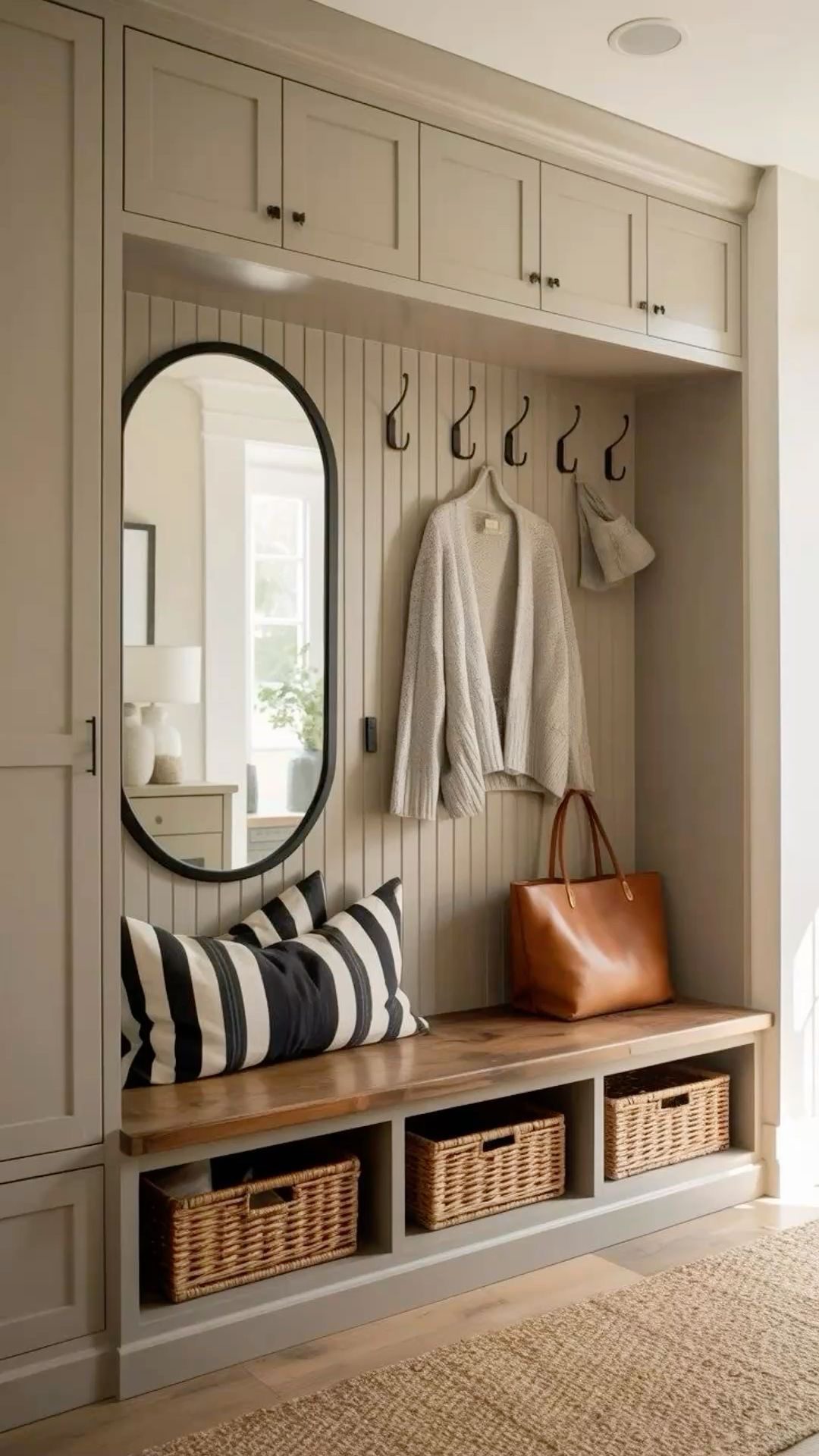 Elegant Arched Mirror for a Welcoming Mudroom