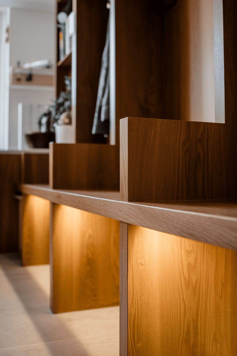 Illuminated Storage Bench for Mudroom Magic