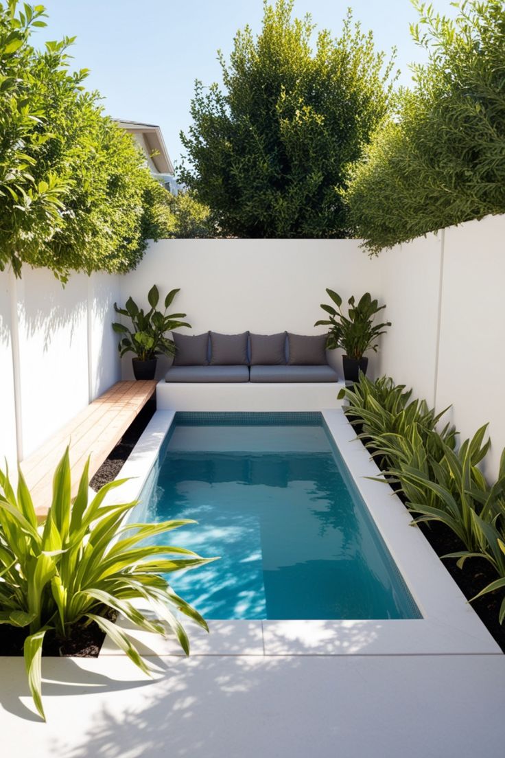 Sleek Streamlined Plunge Pool Featuring an Integrated Seating Bench