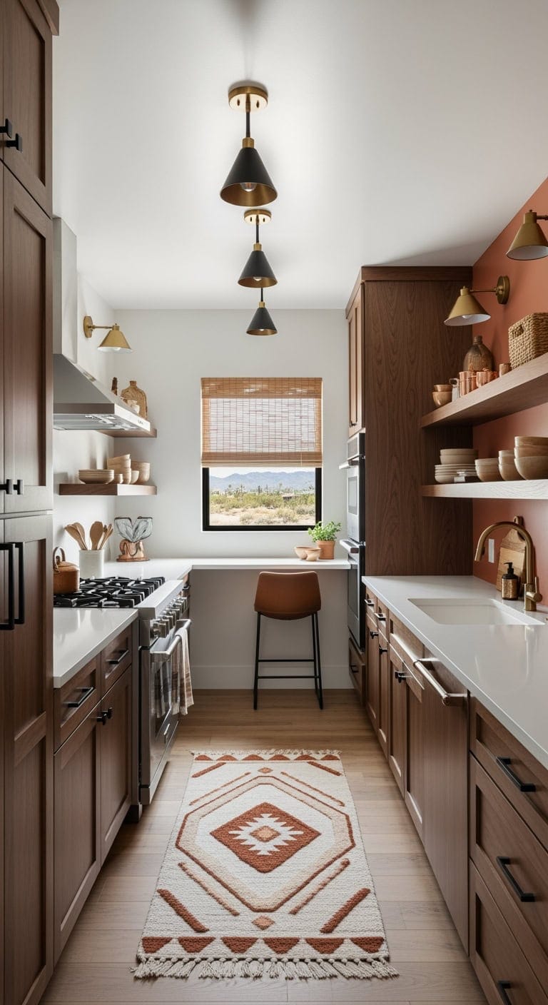 Warm Minimalist Kitchens: Elevate Compact Spaces with Rich Earthy Browns and Sleek Design